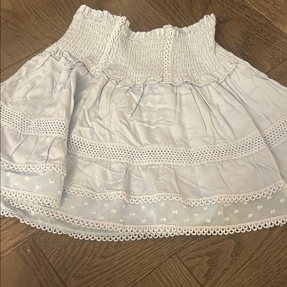 Love Shack Fancy Light Blue Lace Trimmed Women's Skirt